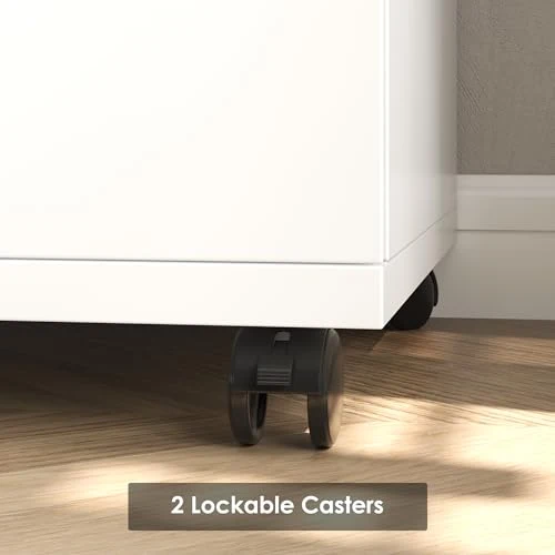 HOCSOK Rollcontainer mit Schubladen, Rollcontainer Schreibtisch mit Rollen, Büroschrank unter dem Schreibtisch für Zuhause und Büro (Weiß)