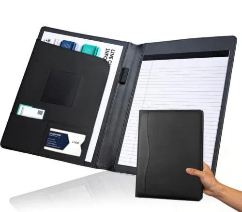 Konferenzmappe A4 Leder, Elegance Schreibmappe Portfolio Konferenzmappe Kunstleder für A4 Mappe Organizer Dokumentenmappe Große Fächern Aktenmappe für Notizblock Tablet Rechner