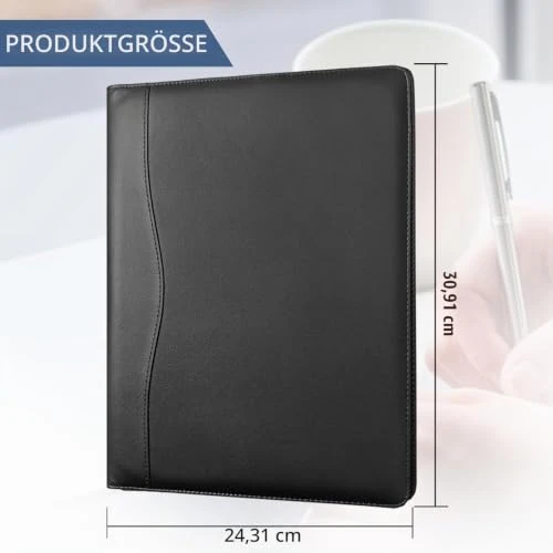 Konferenzmappe A4 Leder, Elegance Schreibmappe Portfolio Konferenzmappe Kunstleder für A4 Mappe Organizer Dokumentenmappe Große Fächern Aktenmappe für Notizblock Tablet Rechner