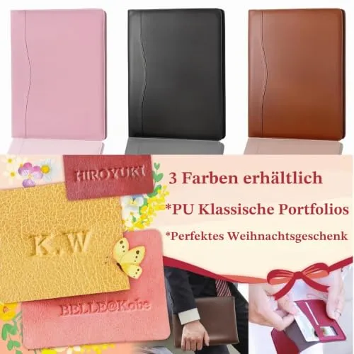 Konferenzmappe A4 Leder, Elegance Schreibmappe Portfolio Konferenzmappe Kunstleder für A4 Mappe Organizer Dokumentenmappe Große Fächern Aktenmappe für Notizblock Tablet Rechner