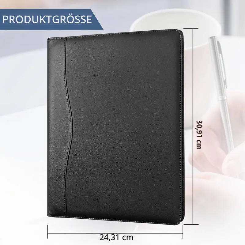 Konferenzmappe A4 Leder, Elegance Schreibmappe Portfolio Konferenzmappe Kunstleder für A4 Mappe Organizer Dokumentenmappe Große Fächern Aktenmappe für Notizblock Tablet Rechner