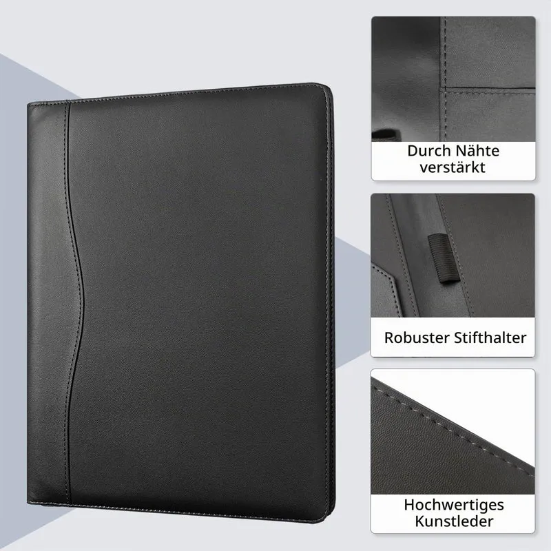 Konferenzmappe A4 Leder, Elegance Schreibmappe Portfolio Konferenzmappe Kunstleder für A4 Mappe Organizer Dokumentenmappe Große Fächern Aktenmappe für Notizblock Tablet Rechner