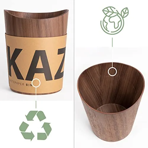 Kazai. Echtholz Papierkorb Börje | Holz Mülleimer für Büro, Kinderzimmer, Schlafzimmer u.m. | 9 Liter | Walnuss