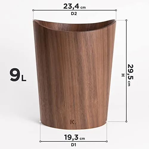 Kazai. Echtholz Papierkorb Börje | Holz Mülleimer für Büro, Kinderzimmer, Schlafzimmer u.m. | 9 Liter | Walnuss