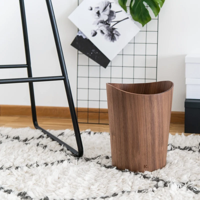 Kazai. Echtholz Papierkorb Börje | Holz Mülleimer für Büro, Kinderzimmer, Schlafzimmer u.m. | 9 Liter | Walnuss