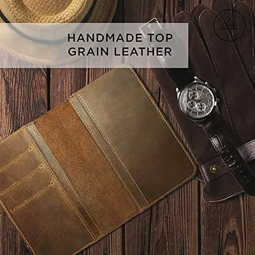 Notizbuch aus Leder für Notizbücher, passend Moleskine Cahier Taschengröße, 8,9 x 14 cm große Notebooks, handgenäht, echtes genarbtes Leder, mehrere Taschen zusätzliche Funktionalität.