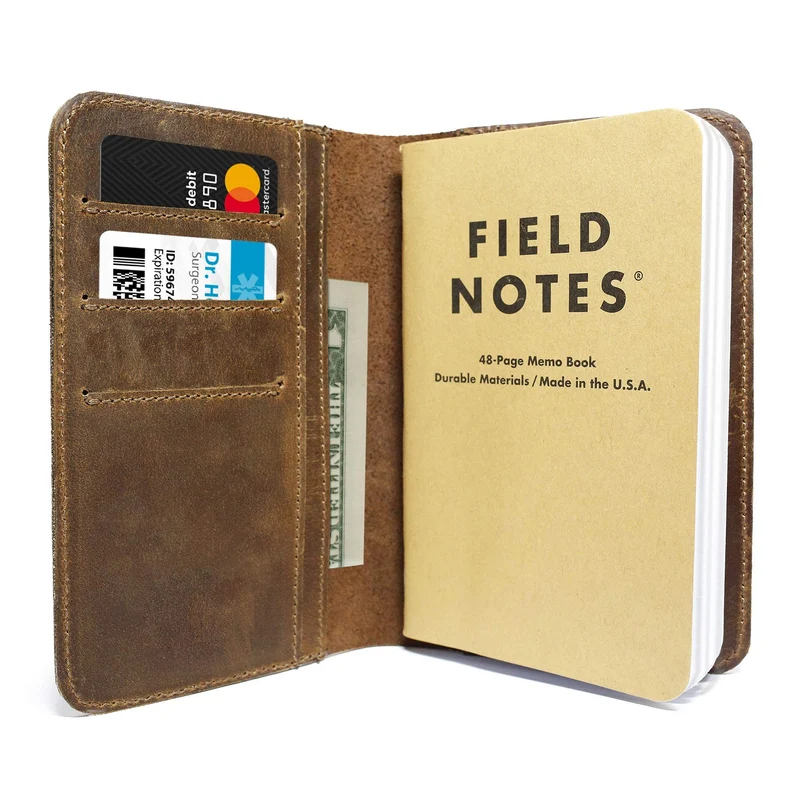 Notizbuch aus Leder für Notizbücher, passend Moleskine Cahier Taschengröße, 8,9 x 14 cm große Notebooks, handgenäht, echtes genarbtes Leder, mehrere Taschen zusätzliche Funktionalität.