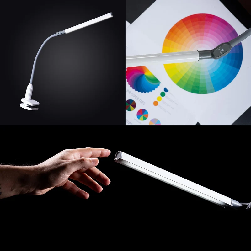 Daylight UnoPro™ Klemmlampe – LED-Klemmleuchte, 95+ CRI, 6000K, 1150 Lux, 4 Helligkeitsstufen, Blendschutzschirm, Flexibler Arm, Robuste Klemme für Lesen, Basteln & Homeoffice, Weiß