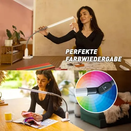 Daylight UnoPro™ Klemmlampe – LED-Klemmleuchte, 95+ CRI, 6000K, 1150 Lux, 4 Helligkeitsstufen, Blendschutzschirm, Flexibler Arm, Robuste Klemme für Lesen, Basteln & Homeoffice, Weiß