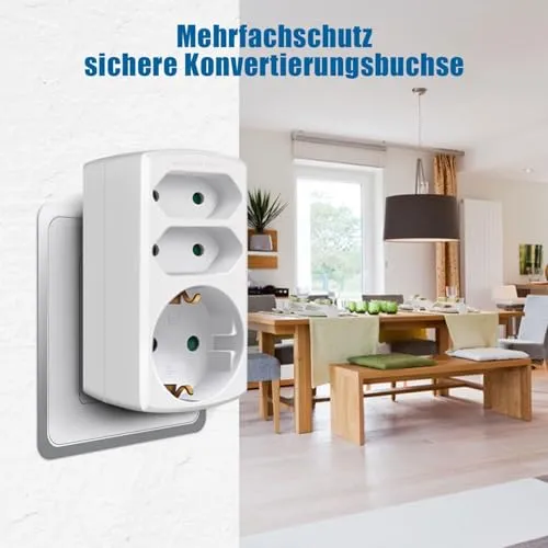 EXTRASTAR 3-Fach Steckdosenadapter, 2 Euro+1 Schuko mit Kindersicherung