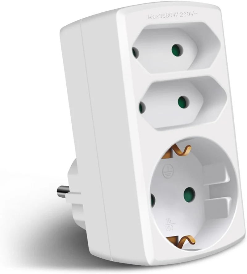 EXTRASTAR 3-Fach Steckdosenadapter, 2 Euro+1 Schuko mit Kindersicherung