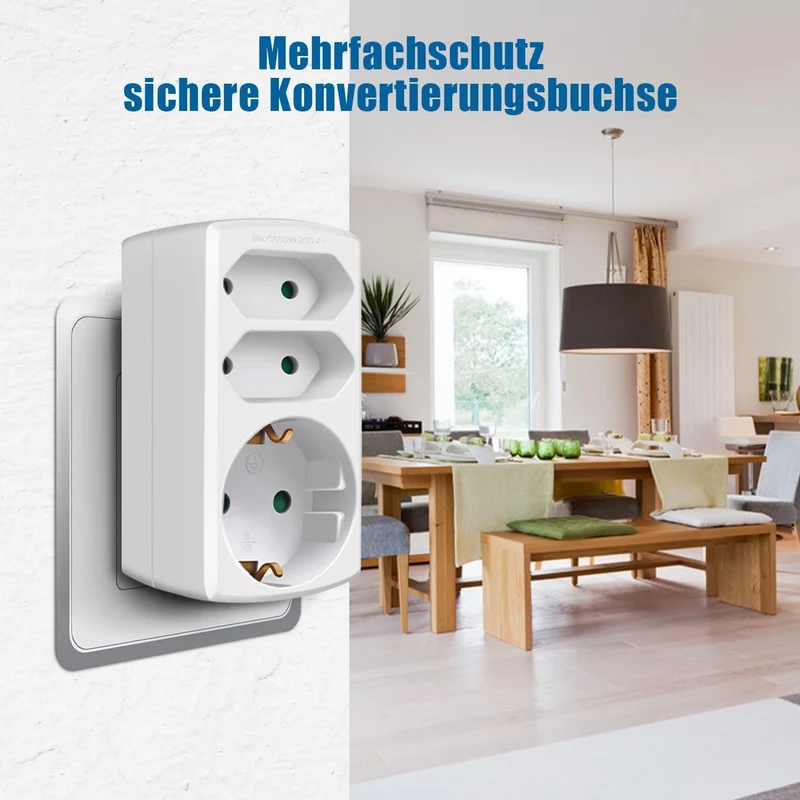 EXTRASTAR 3-Fach Steckdosenadapter, 2 Euro+1 Schuko mit Kindersicherung