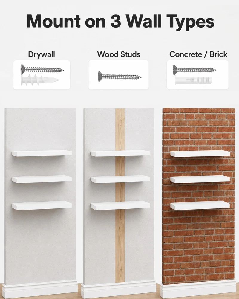 VOGGV Wandregal, Regale Weiß Wand, 3er-Set Schweberegal Weiss Moderne und Dekorative Regale für Schlafzimmer, Küche, Büro, Wohnzimmer usw
