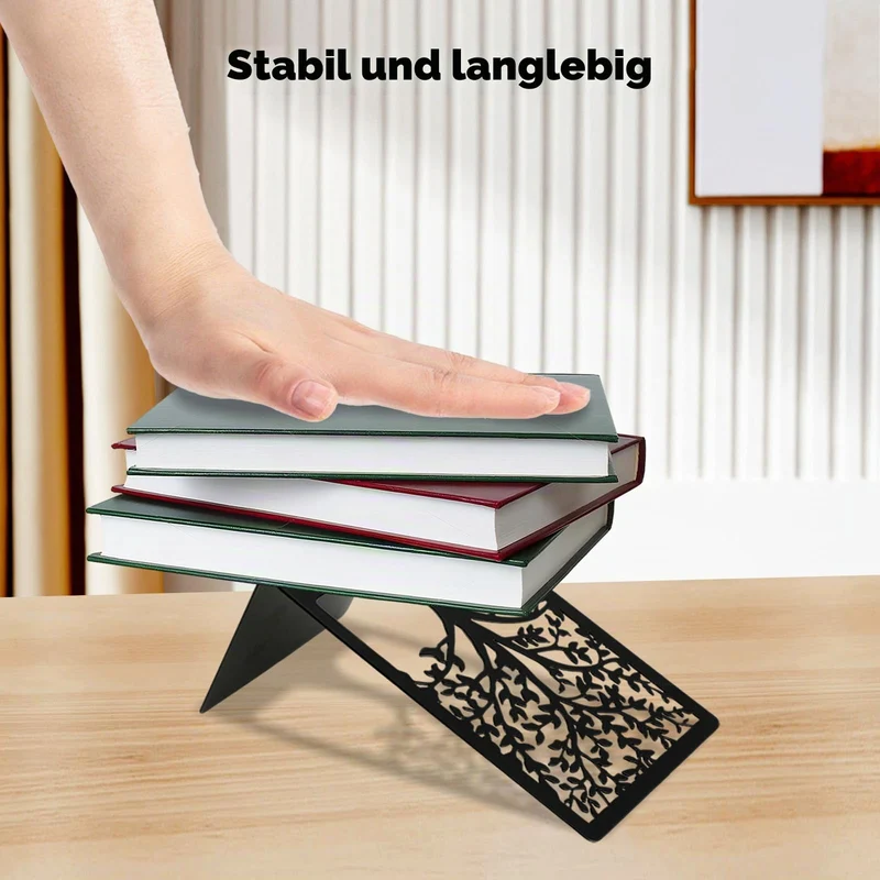6 Stück Buchstützen Metall - Buchstütze Schwarz mit Muster der Form des Lebensbaums, Bücherhalter für Büro Schule Zuhause Bibliothek (18x12x8cm)
