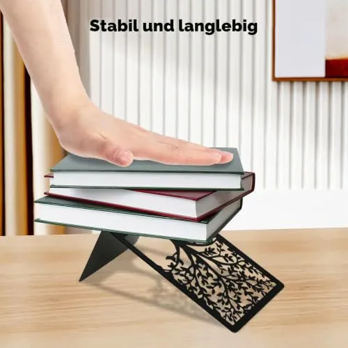 6 Stück Buchstützen Metall - Buchstütze Schwarz mit Muster der Form des Lebensbaums, Bücherhalter für Büro Schule Zuhause Bibliothek (18x12x8cm)