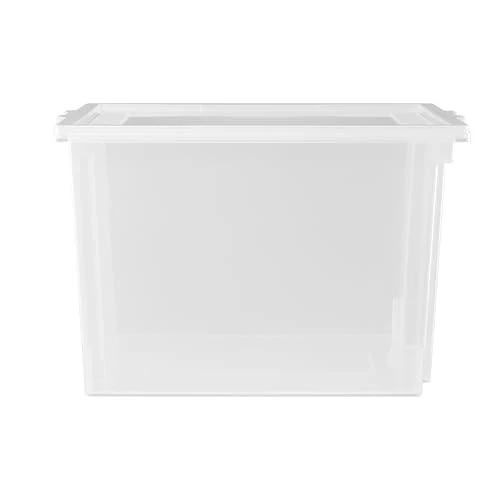 Iris Ohyama Vielseitige Aufbewahrungsbox mit Deckel, Stapelboxen, 30L, 6er-Set, Transparent, Stapelbar, Plastik, Für Schrank, Regale, Organisation, Kleidung, Bettlaken, Plastikbox mit Deckel, USB-M