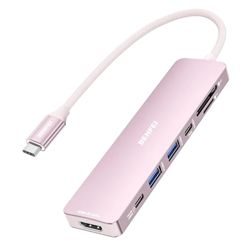 BENFEI 7-in-1 USB C Hub mit HDMI 4K@60Hz, 2 USB-A, 1 USB-C Daten, 100W Aufladung, SD/TF Kartenleser [verwicklungsfreies Silikonkabel] für MacBook Pro/Air, iPad Pro, iMac, iPhone 15 Pro/Pro Max
