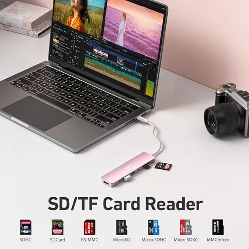 BENFEI 7-in-1 USB C Hub mit HDMI 4K@60Hz, 2 USB-A, 1 USB-C Daten, 100W Aufladung, SD/TF Kartenleser [verwicklungsfreies Silikonkabel] für MacBook Pro/Air, iPad Pro, iMac, iPhone 15 Pro/Pro Max