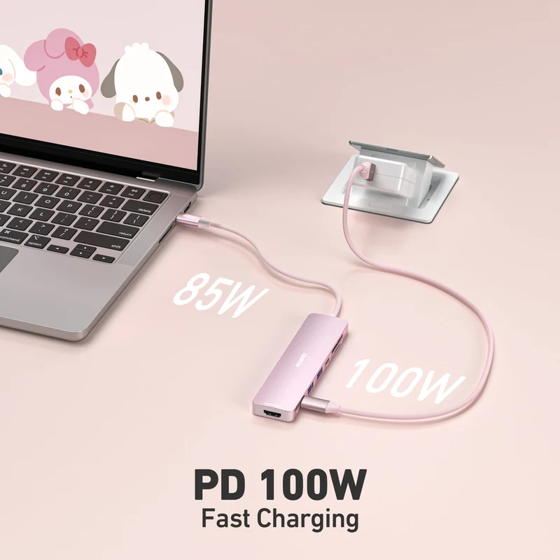 BENFEI 7-in-1 USB C Hub mit HDMI 4K@60Hz, 2 USB-A, 1 USB-C Daten, 100W Aufladung, SD/TF Kartenleser [verwicklungsfreies Silikonkabel] für MacBook Pro/Air, iPad Pro, iMac, iPhone 15 Pro/Pro Max