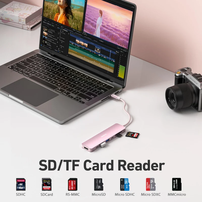 BENFEI 7-in-1 USB C Hub mit HDMI 4K@60Hz, 2 USB-A, 1 USB-C Daten, 100W Aufladung, SD/TF Kartenleser [verwicklungsfreies Silikonkabel] für MacBook Pro/Air, iPad Pro, iMac, iPhone 15 Pro/Pro Max