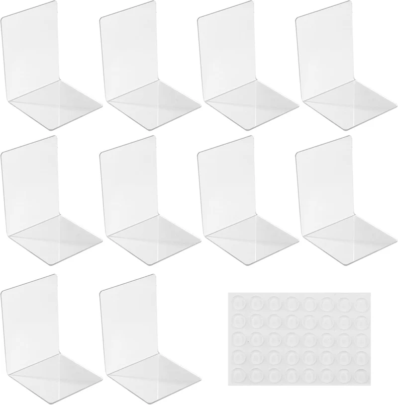 10 Stück Transparente Buchstützen aus Acryl mit rutschfesten Aufklebern