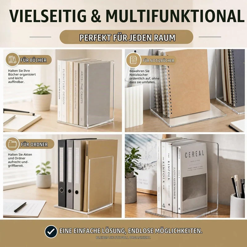 10 Stück Transparente Buchstützen aus Acryl mit rutschfesten Aufklebern