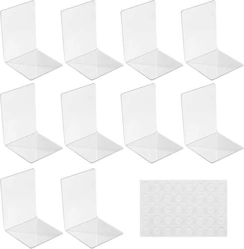 10 Stück Transparente Buchstützen aus Acryl mit rutschfesten Aufklebern