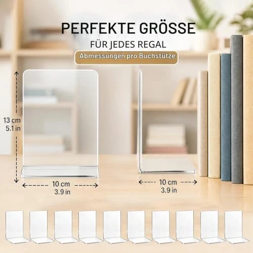 10 Stück Transparente Buchstützen aus Acryl mit rutschfesten Aufklebern