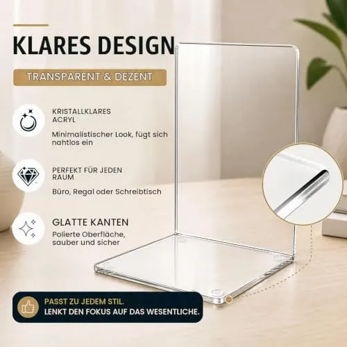 10 Stück Transparente Buchstützen aus Acryl mit rutschfesten Aufklebern