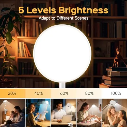 One Fire Leselampe Klemmlampe, 3600mAh Tischlampe Akku Tischleuchte Kabellos, 5 Helligkeit 5 Farben Nachttischlampe Touch, 36 LED+360° Flexibel Schreibtischlampe, Nachtlicht Led Lampe Stilllicht