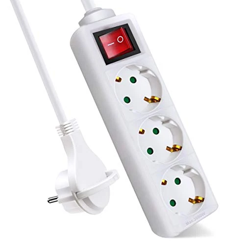 EXTRASTAR 3 Fach Flachstecker Steckdosenleiste mit Schalter, 1.5m Kabel