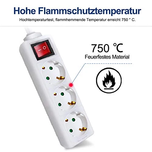 EXTRASTAR 3 Fach Flachstecker Steckdosenleiste mit Schalter, 1.5m Kabel