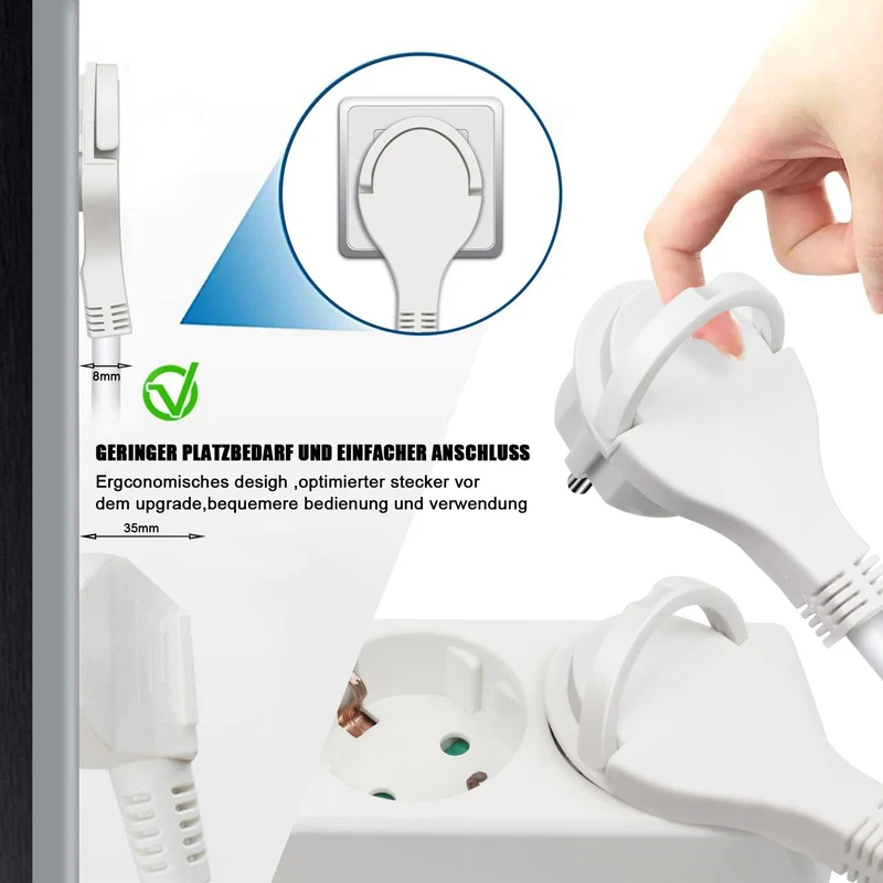 EXTRASTAR 3 Fach Flachstecker Steckdosenleiste mit Schalter, 1.5m Kabel