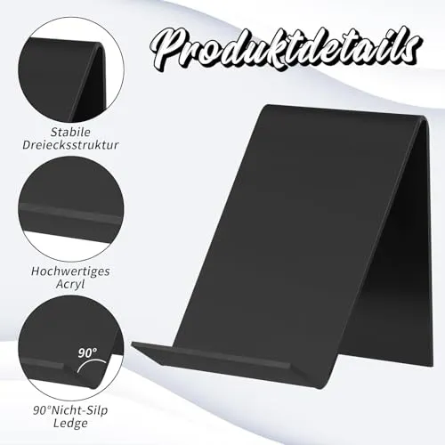 3 Stück Buchaufsteller Schwarz Buchständer Acryl 13x10x11,5cm Buchstützen Prospektständer Buchhalter Präsentationsständer Acryl Postkartenhalter für Bücher Bilderalben Bilderbücher Menüposter