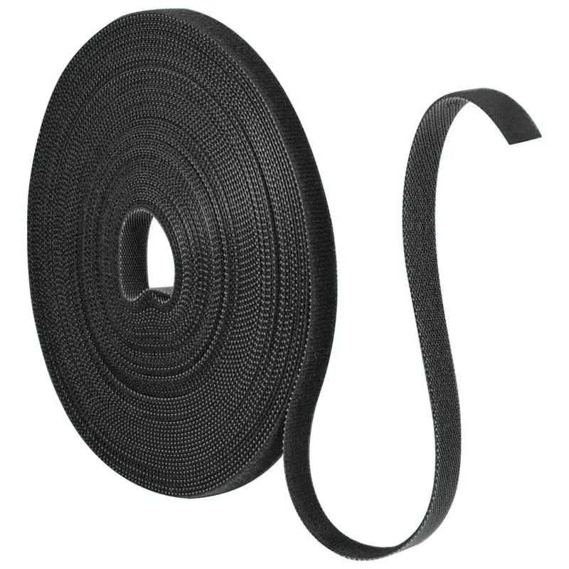 15m Klett Kabelbinder, 10 mm, Zuschneidbar, Klettband Schwarz