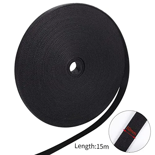 15m Klett Kabelbinder, 10 mm, Zuschneidbar, Klettband Schwarz