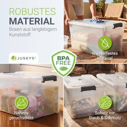Juskys Aufbewahrungsbox mit Deckel 4er Set 45 L, transparent, groß