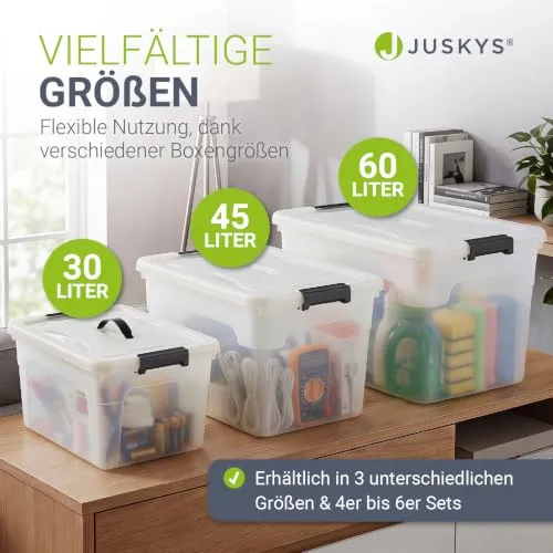 Juskys Aufbewahrungsbox mit Deckel 4er Set 45 L, transparent, groß