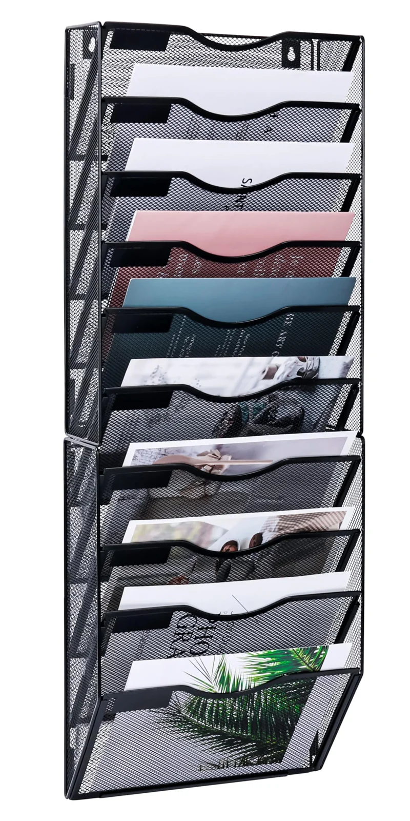 TQVAI 10 Fächer Dokumenten Organizer Metall Zeitschriftenhalter Wand A4 Papier Flyerhalter Postsortierer Dokumentenablage für Büro Zuhause Schule, Schwarz