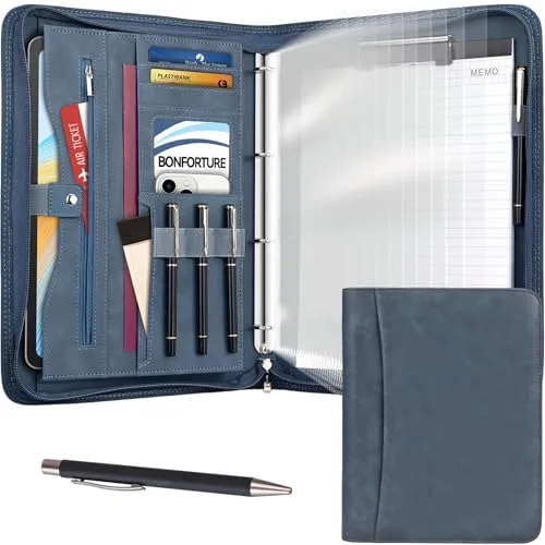 Schreibmappe A4 mit 10 Klarsichthüllen, Notizblock & Stift Blau