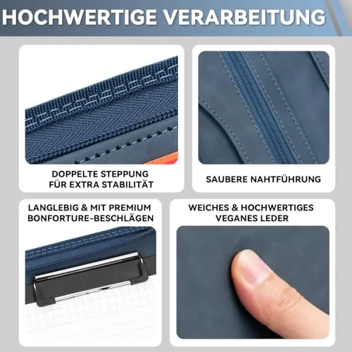 Schreibmappe A4 mit 10 Klarsichthüllen, Notizblock & Stift Blau