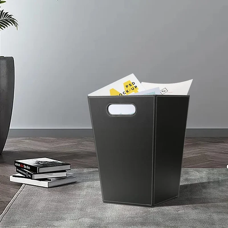 KINGFOM™ Klassisch Leder Papierkorb für Büro/Badezimmer/küche/Schlafzimmer (Platz-Schwarz)