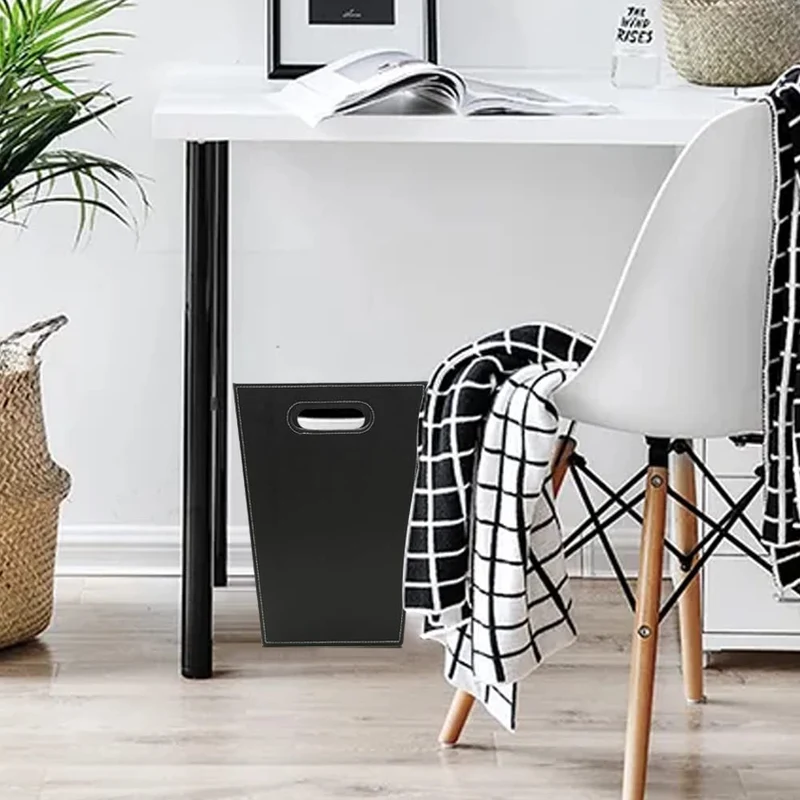 KINGFOM™ Klassisch Leder Papierkorb für Büro/Badezimmer/küche/Schlafzimmer (Platz-Schwarz)