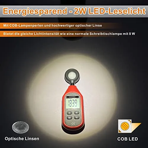 YMCRLUX Zoombare LED-Leselampe Klemmleuchte, Dimmbare Klemmlampe für Bett, Schwanenhals Lampe mit Einstellbarer Abstrahlwinkel 15°-80°, 3 Farbtemperaturmodi, 10 Dimmstufen, Schwarz
