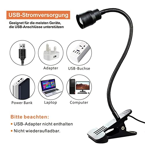 YMCRLUX Zoombare LED-Leselampe Klemmleuchte, Dimmbare Klemmlampe für Bett, Schwanenhals Lampe mit Einstellbarer Abstrahlwinkel 15°-80°, 3 Farbtemperaturmodi, 10 Dimmstufen, Schwarz
