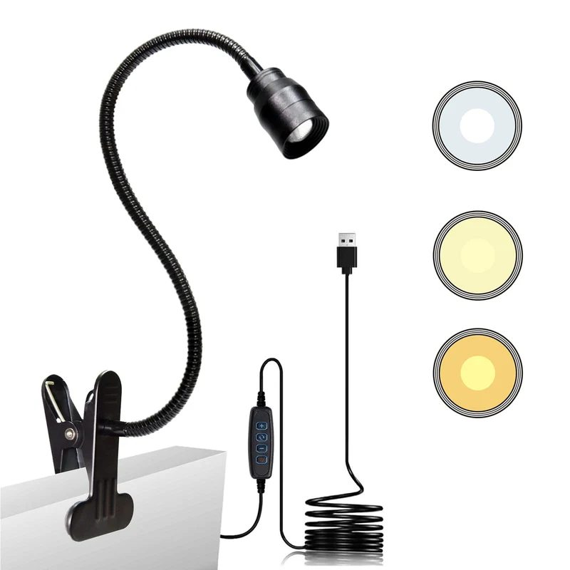 YMCRLUX Zoombare LED-Leselampe Klemmleuchte, Dimmbare Klemmlampe für Bett, Schwanenhals Lampe mit Einstellbarer Abstrahlwinkel 15°-80°, 3 Farbtemperaturmodi, 10 Dimmstufen, Schwarz