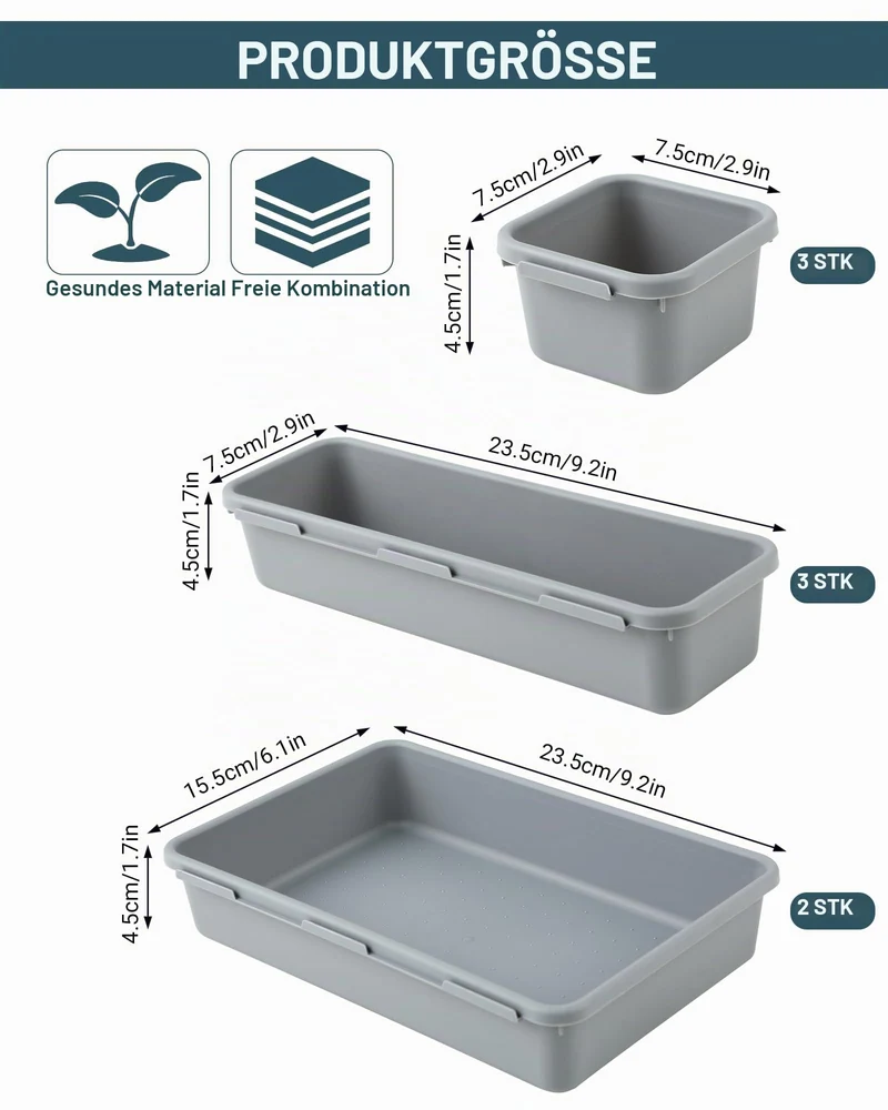 Schubladen Organizer Küche 8 Stück – Organizer Schublade aus Kunststoff, Schreibtisch Organizer & Badezimmer Organizer für Bad, Küche, Büro, praktisches Trenn-System für verschiedene Utensilien