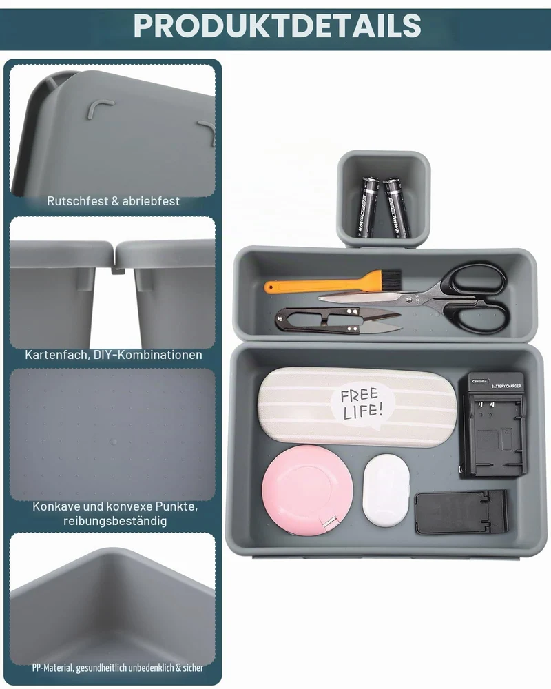 Schubladen Organizer Küche 8 Stück – Organizer Schublade aus Kunststoff, Schreibtisch Organizer & Badezimmer Organizer für Bad, Küche, Büro, praktisches Trenn-System für verschiedene Utensilien