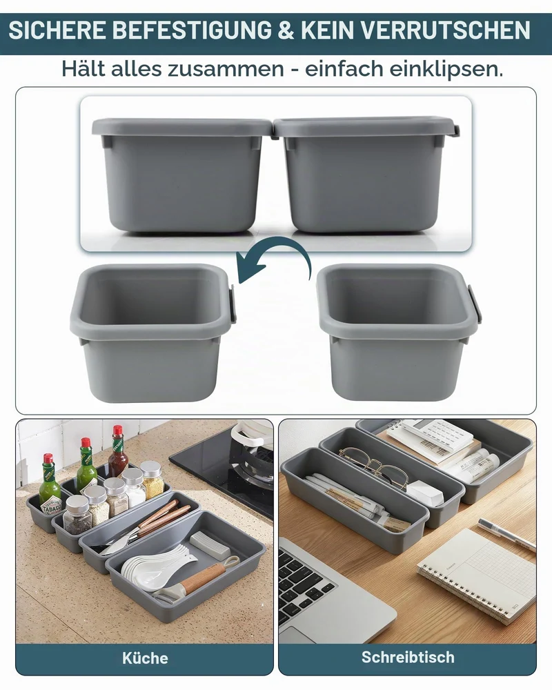 Schubladen Organizer Küche 8 Stück – Organizer Schublade aus Kunststoff, Schreibtisch Organizer & Badezimmer Organizer für Bad, Küche, Büro, praktisches Trenn-System für verschiedene Utensilien