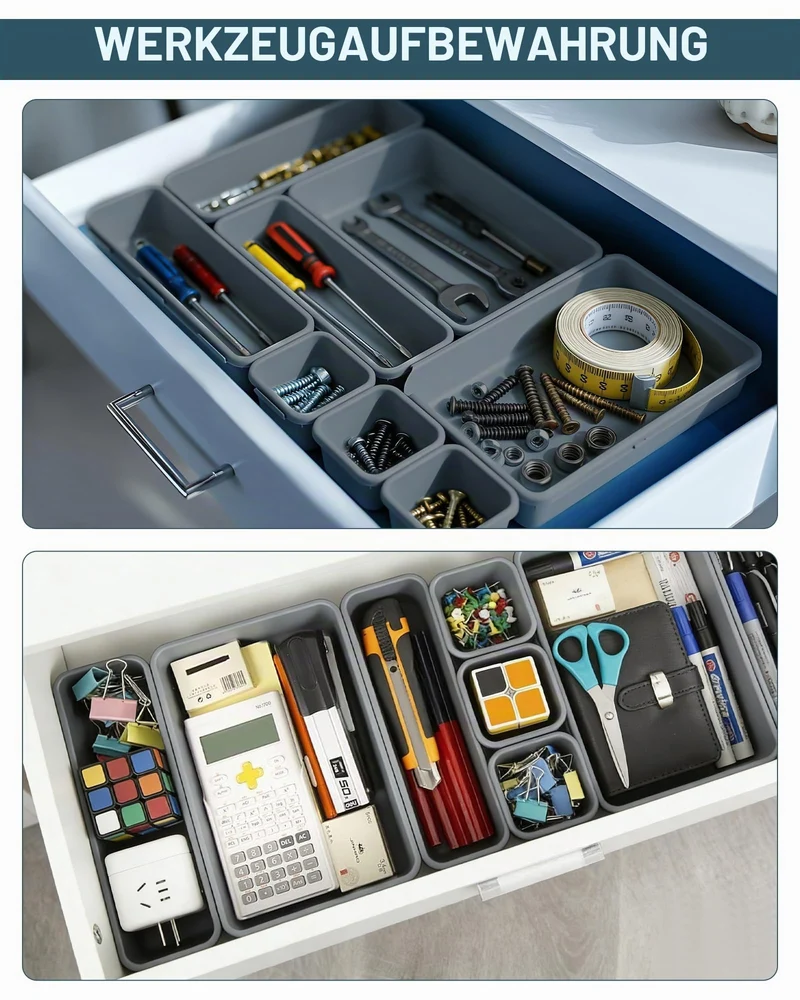 Schubladen Organizer Küche 8 Stück – Organizer Schublade aus Kunststoff, Schreibtisch Organizer & Badezimmer Organizer für Bad, Küche, Büro, praktisches Trenn-System für verschiedene Utensilien